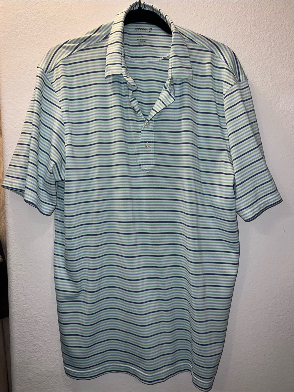 johnnie-O Light Green and Blue Striped Men's Polo